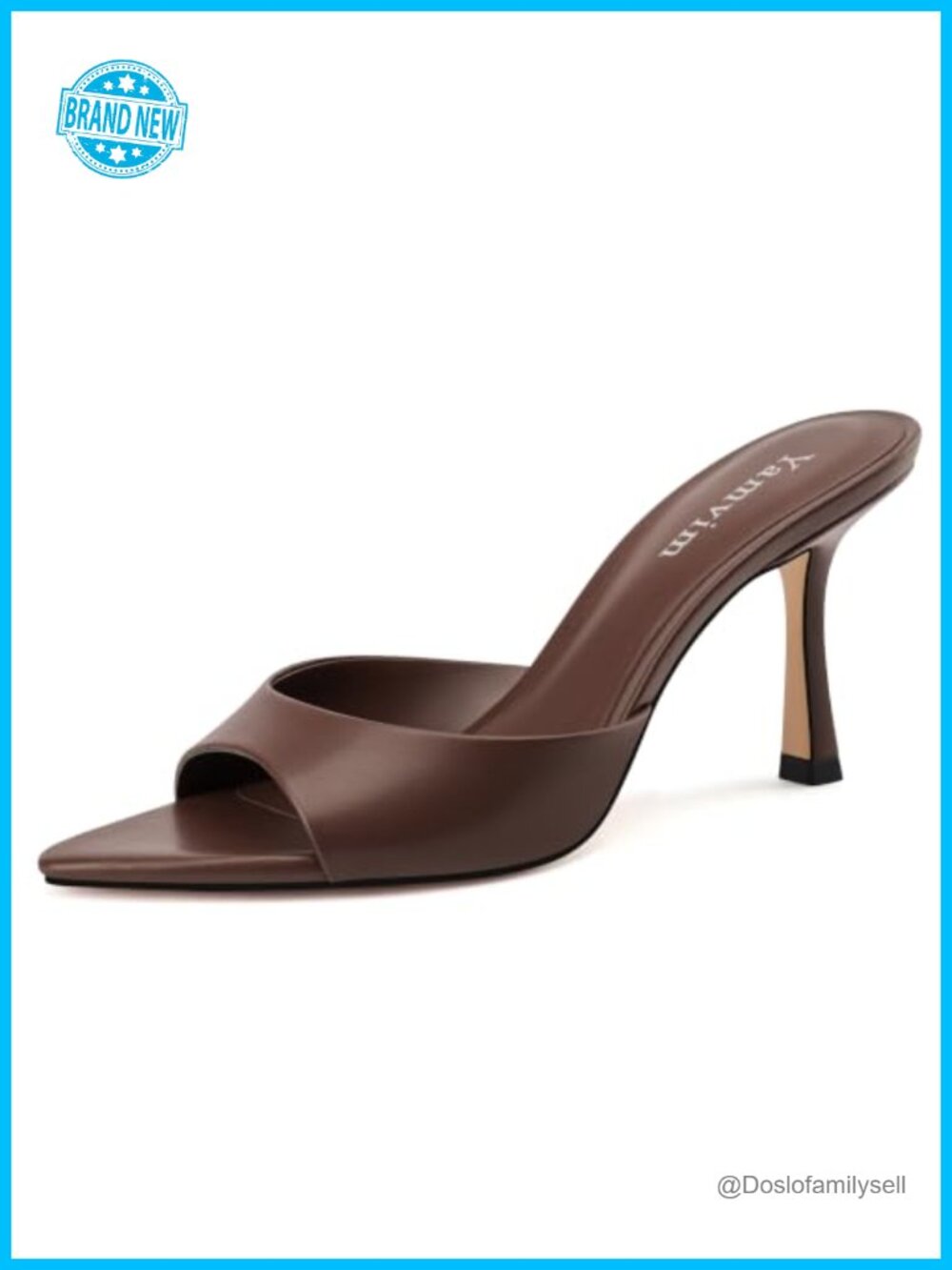 Yamvim Pointed Open Toe High Heel Mule Sandals Faux Leather Slip On